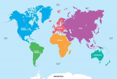 Weltkarte Kontinente bunt
