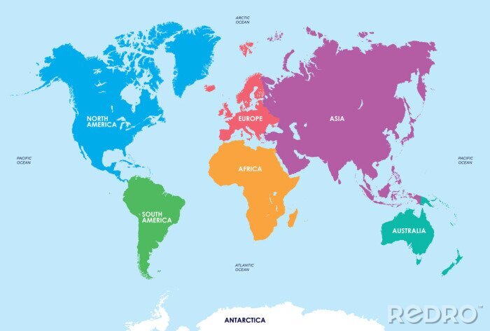 Poster Weltkarte Kontinente bunt