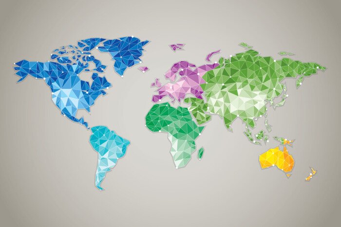 Poster Weltkarte mit bunten Kontinenten