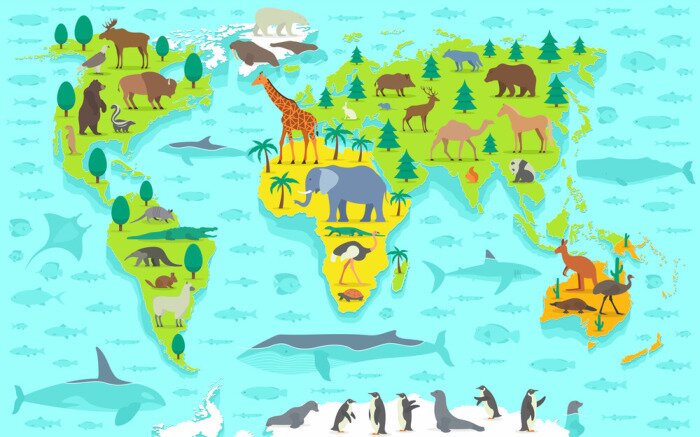 Poster Weltkarte mit Tieren