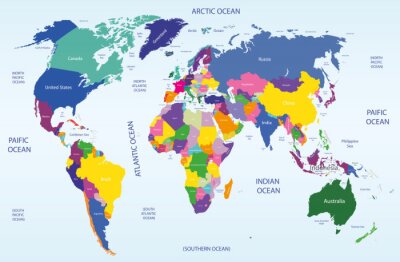 Weltkarte mit unterschriebenen Ozeanen