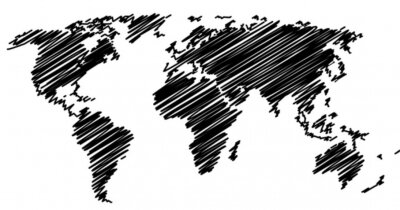 Poster Weltkarte schwarz-weiß mit Linien