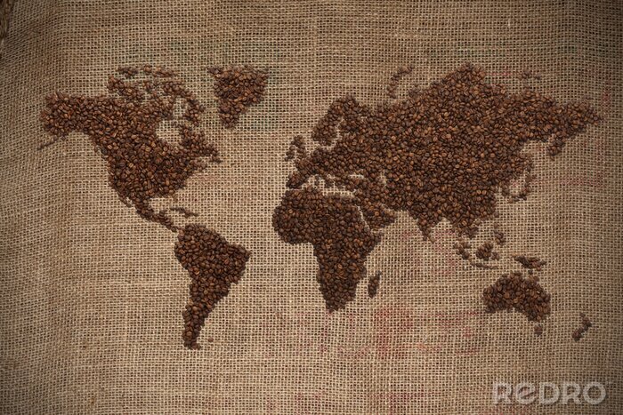 Poster Weltkarte Vintage mit Kaffee auf der Tasche