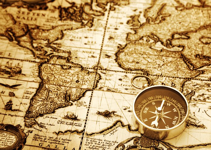 Poster Weltkarte Vintage mit Kompass