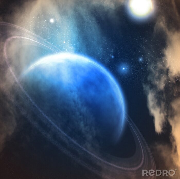 Poster Weltraum mit blauem Planeten