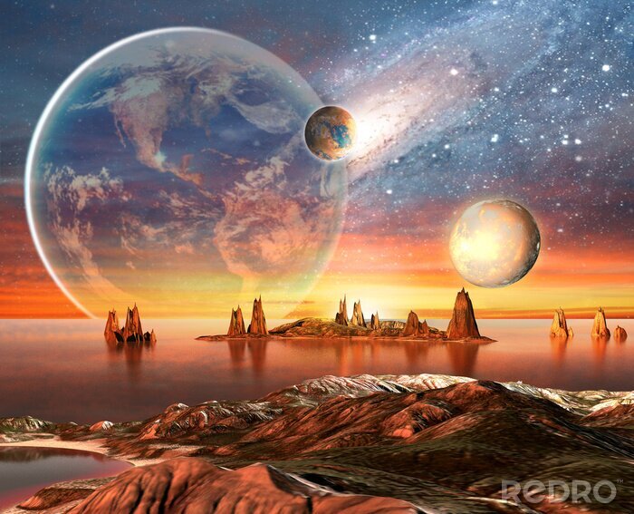 Maß Poster Fantasy Planeten nach Weltraum