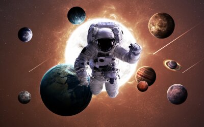 Poster Weltraum, Planeten und tapferer Astronaut