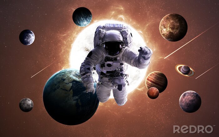 Poster Weltraum, Planeten und tapferer Astronaut