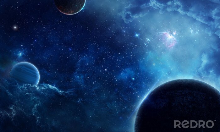 Poster Weltraum Planeten von kaltem Licht beleuchtet