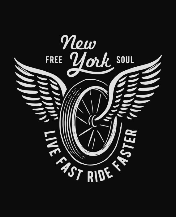 Poster Wheel and wings in vintage style. Emblem, symbol, for t-shirt graphic, posters and other uses.