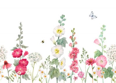 Sticker Wiese mit Malven