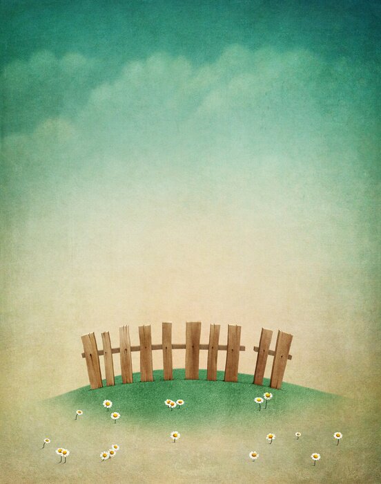 Poster Wiese mit Zaun