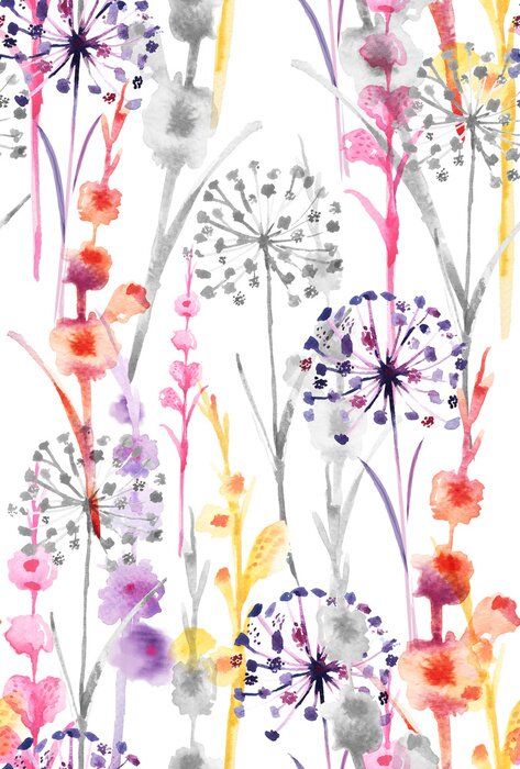 Poster Wilde Blumen mit Aquarellfarben gemalt