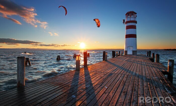 Poster Windsurfer bei Leuchtturm
