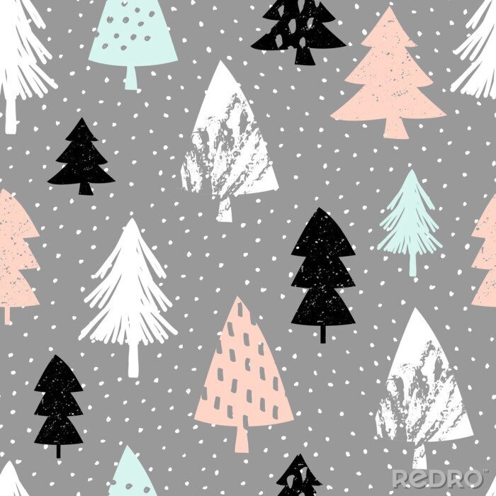 Poster Wintermuster mit Weihnachtsbäumen