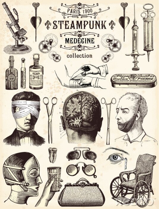 Poster Wissen und Medizin auf alter Illustration