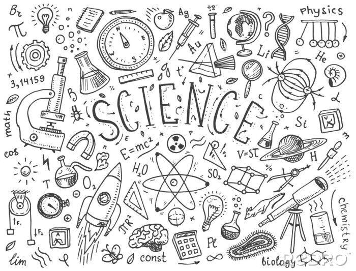 Poster Wissenschaft auf Schwarz-Weiß-Illustration