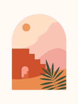Poster Wüste mit einem Stück Architektur