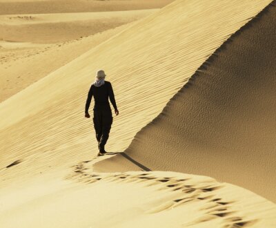 Poster Wüstenlandschaft mit einem Mann