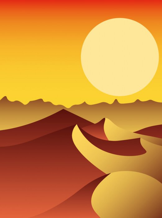 Poster Wüstenlandschaft und untergehende Sonne
