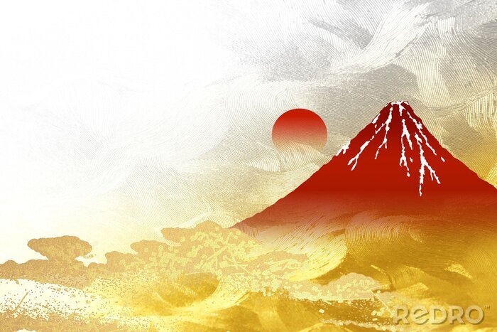 Poster 金箔 の 屏風 を に に し 富士山