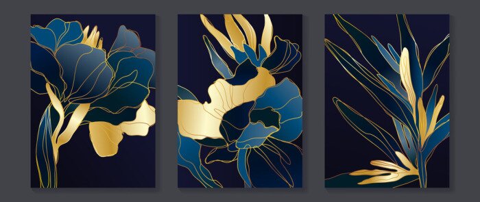 Poster Abstract flower Math art background vector. Modern block color art wallpaper. Geometric marbling gold style texture. Cubism s low-poly backgrounds. Good for wall art, poster, invite and cover.