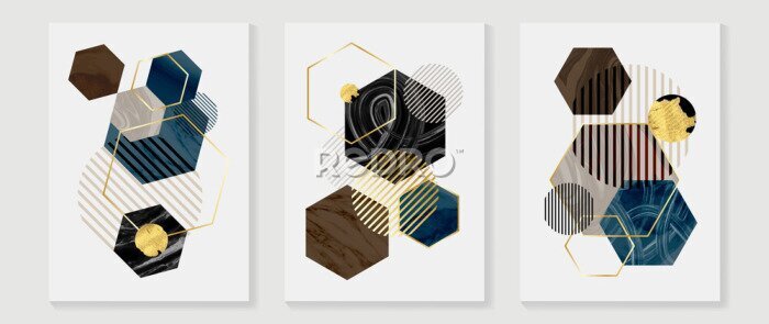 Poster Abstract Math art background vector. Modern block color art wallpaper. Geometric marbling gold style texture. Cubism s low-poly backgrounds. Good for home deco, wall art, poster, invite and cover.