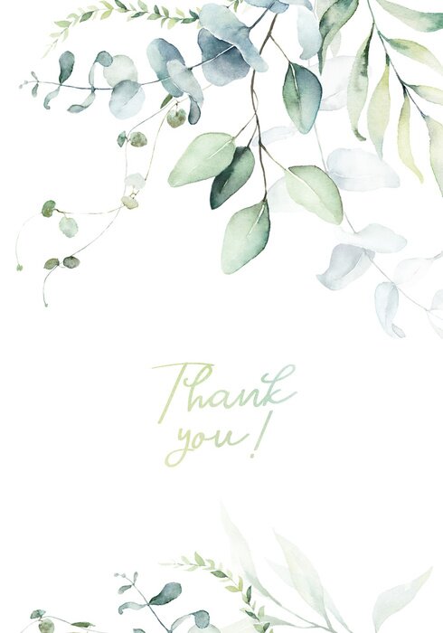 Poster Die Inschrift „Danke“ auf einem Blätterhintergrund.