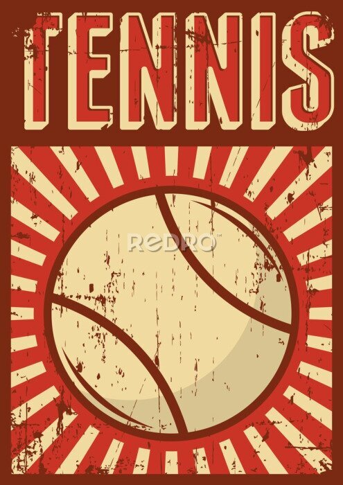 Poster Eine Grafik mit einem Tennisball und dem Wort „Tennis“ im Retro-Stil