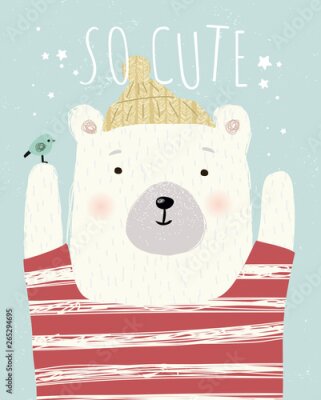 Poster Grafik mit einem weißen Teddybären und dem Schriftzug „So süß“