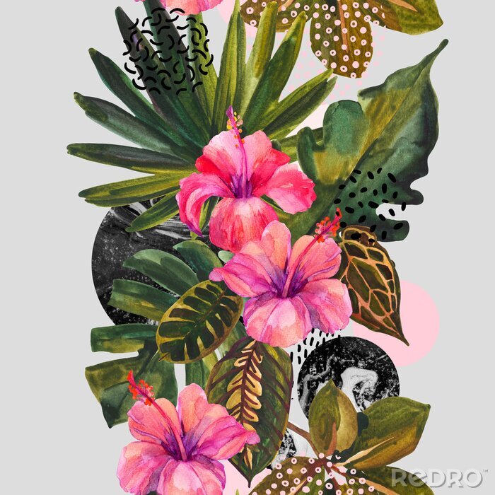 Poster XXL exotische Blumen auf grauem Hintergrund