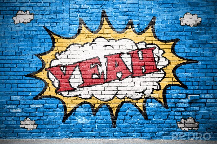 Poster Yeah Comic  Ziegelsteinmauer Graffiti