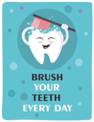 Poster Zahn mit einer Zahnbürste, lächelnd