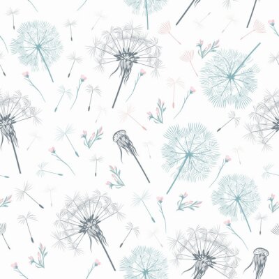 Tapete Zarte graue Pusteblumen auf weißem Hintergrund