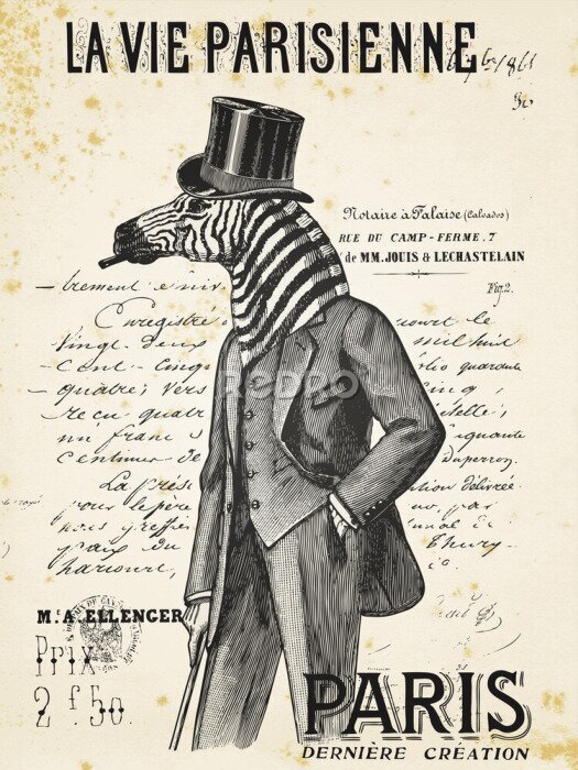 Poster Zebra in einem eleganten Retro-Outfit
