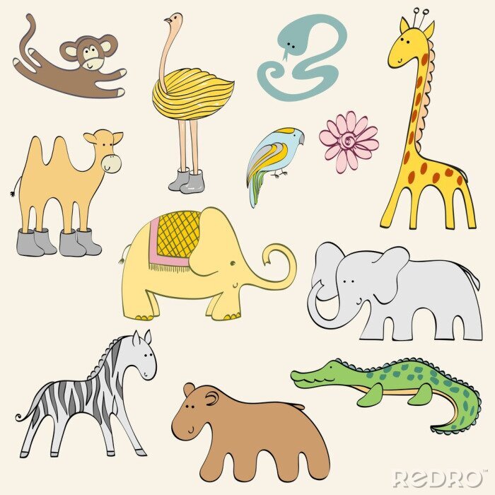 Poster Zebra und Cartoon-Tiere