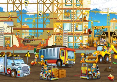Zeichentrick Baustelle mit Arbeitern
