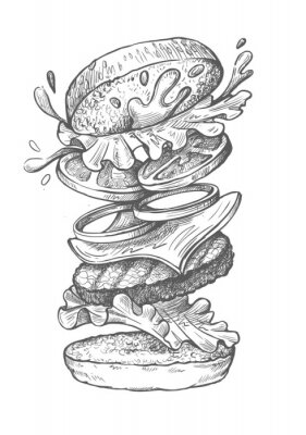 Poster Zeichnung der Struktur eines Hamburgers