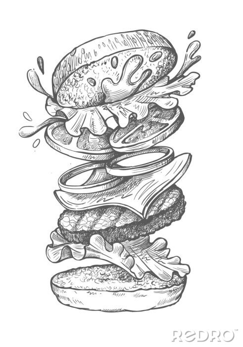 Poster Zeichnung der Struktur eines Hamburgers
