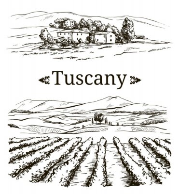 Poster Zeichnung der Toskana mit Aufschrift