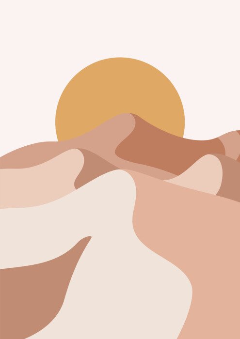 Poster Zeichnung der Wüste und der Sonne