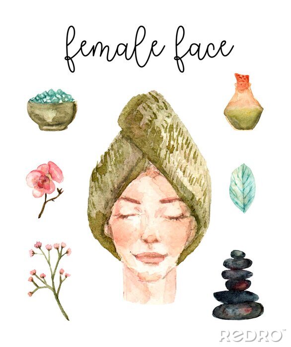 Poster Zeichnung eines Frauengesichts aus Steinen und Pflanzen