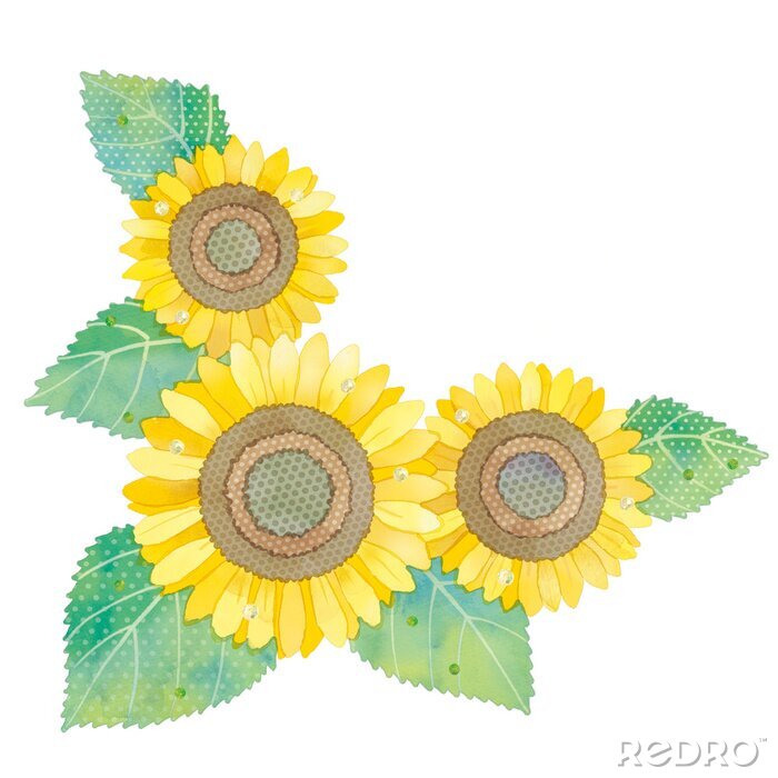 Poster Zeichnung Sonnenblumen mit gepunkteten Blättern