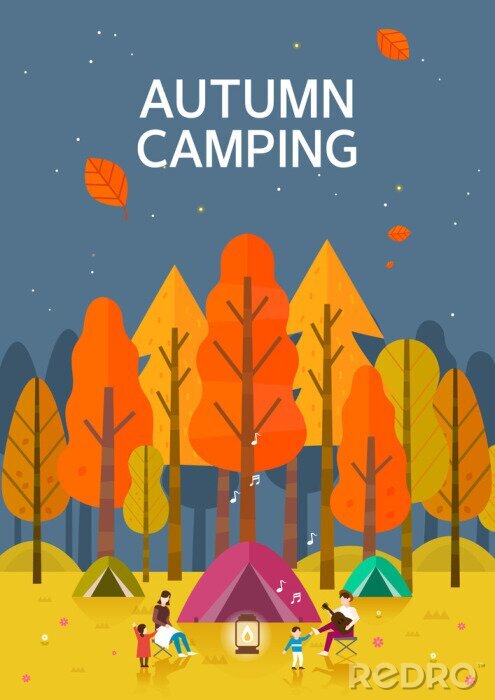 Poster Zelten im Herbstwald Grafik