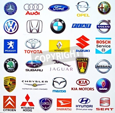 Poster Zusammenstellung von Logos der Autohersteller nach Maß