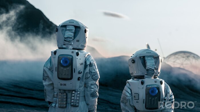 Poster Zwei Astronauten auf einem Planeten