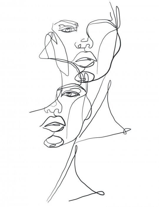 Poster Zwei Gesichter im Line Art Stil auf weißem Hintergrund