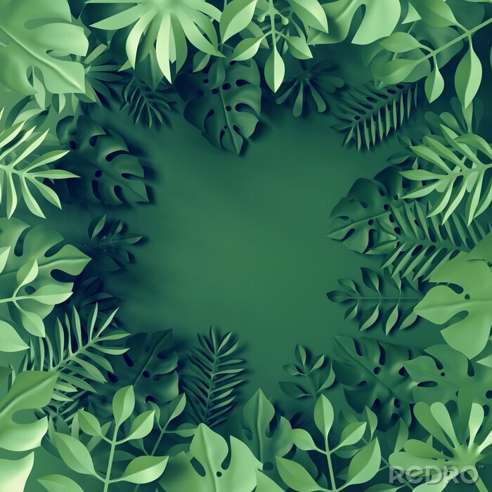 Sticker 3d floraler Rahmen aus grünen Blättern