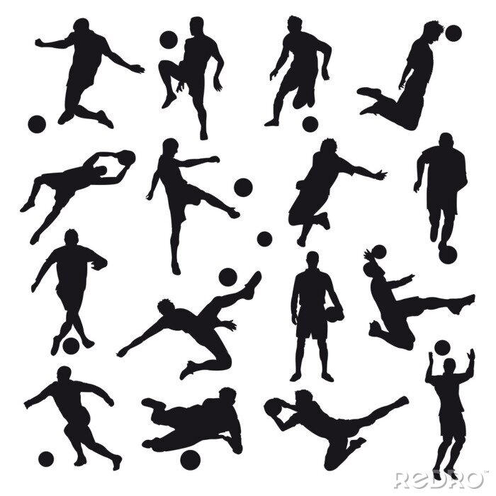 Sticker 3D Fußball schwarze Silhouetten von Fußballspielern