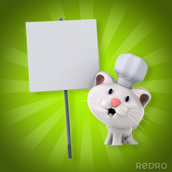 Sticker 3D-Katze mit Kochmütze und weiße Tafel